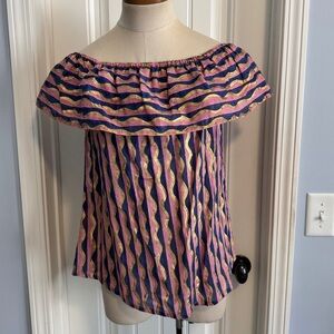 Oliphant XS Off Shoulder Blouse Top ~ Stripe Shimmer Ruffled Party Festive